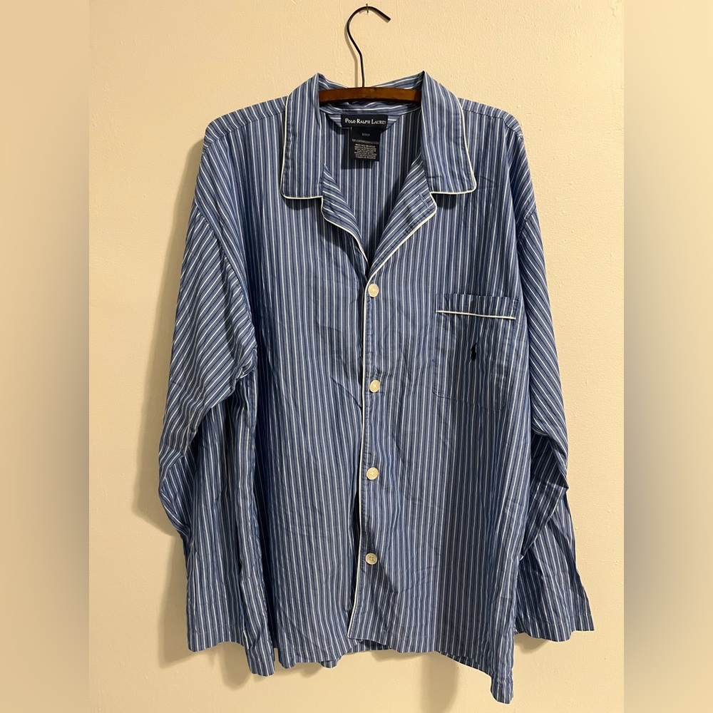 Polo Ralph Lauren Sleepwear Shirt Blue Black White Stripe Pajama M Medium